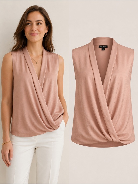 Ann Taylor Tops - ANN TAYLOR | Blush Pink Draped Surplice Blouse | Women’s | L | GUC
